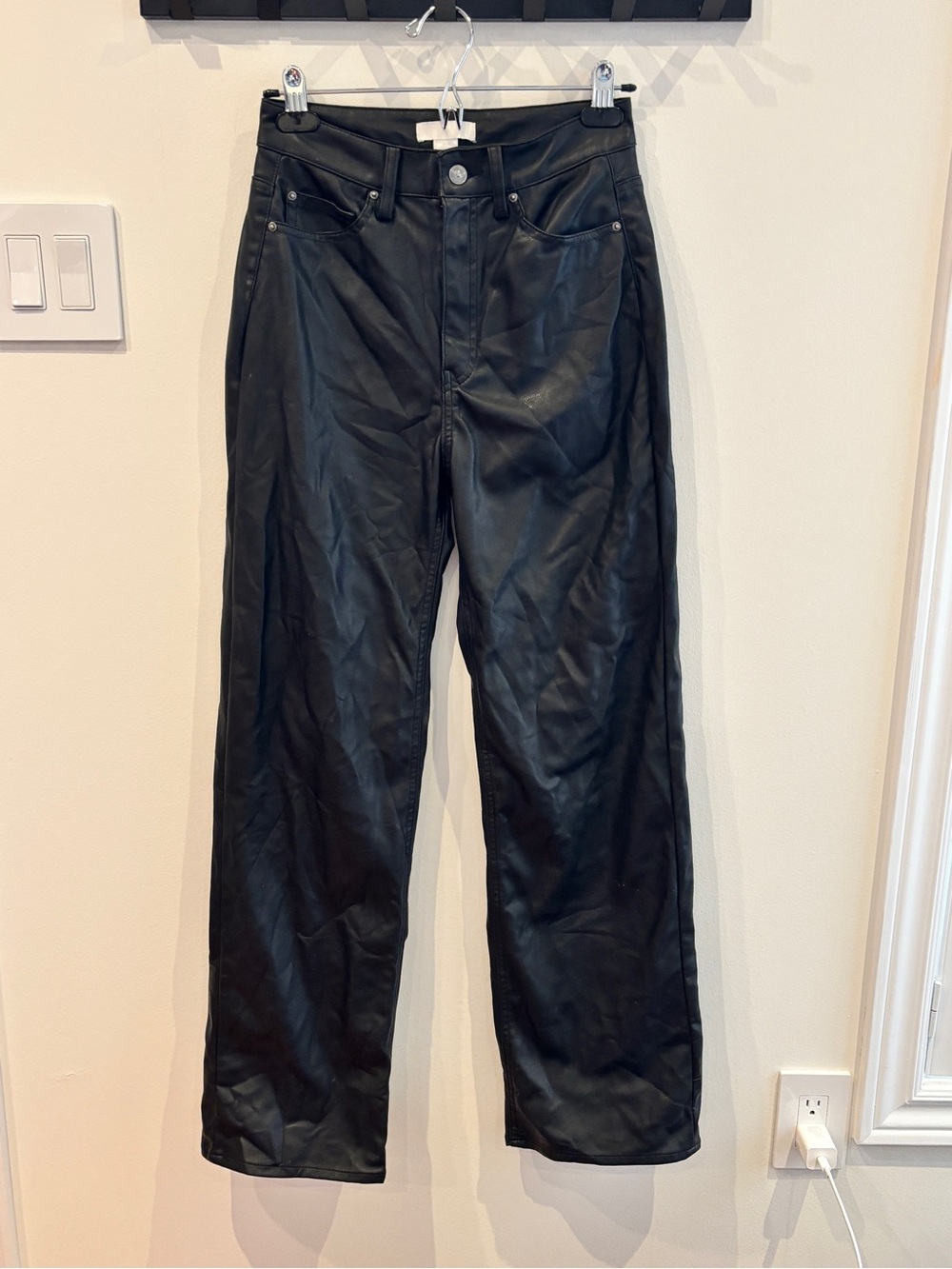 H&M Black Faux Leather Straight Pants